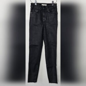 Free People We The Free Women's Coated Shiny Black Stretch Jeans Size 26